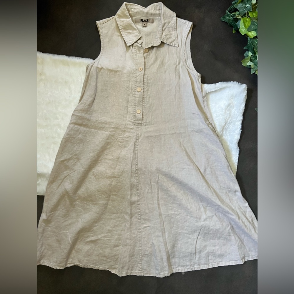 Flax Linen Sleeveless Dress Size P (4-6)